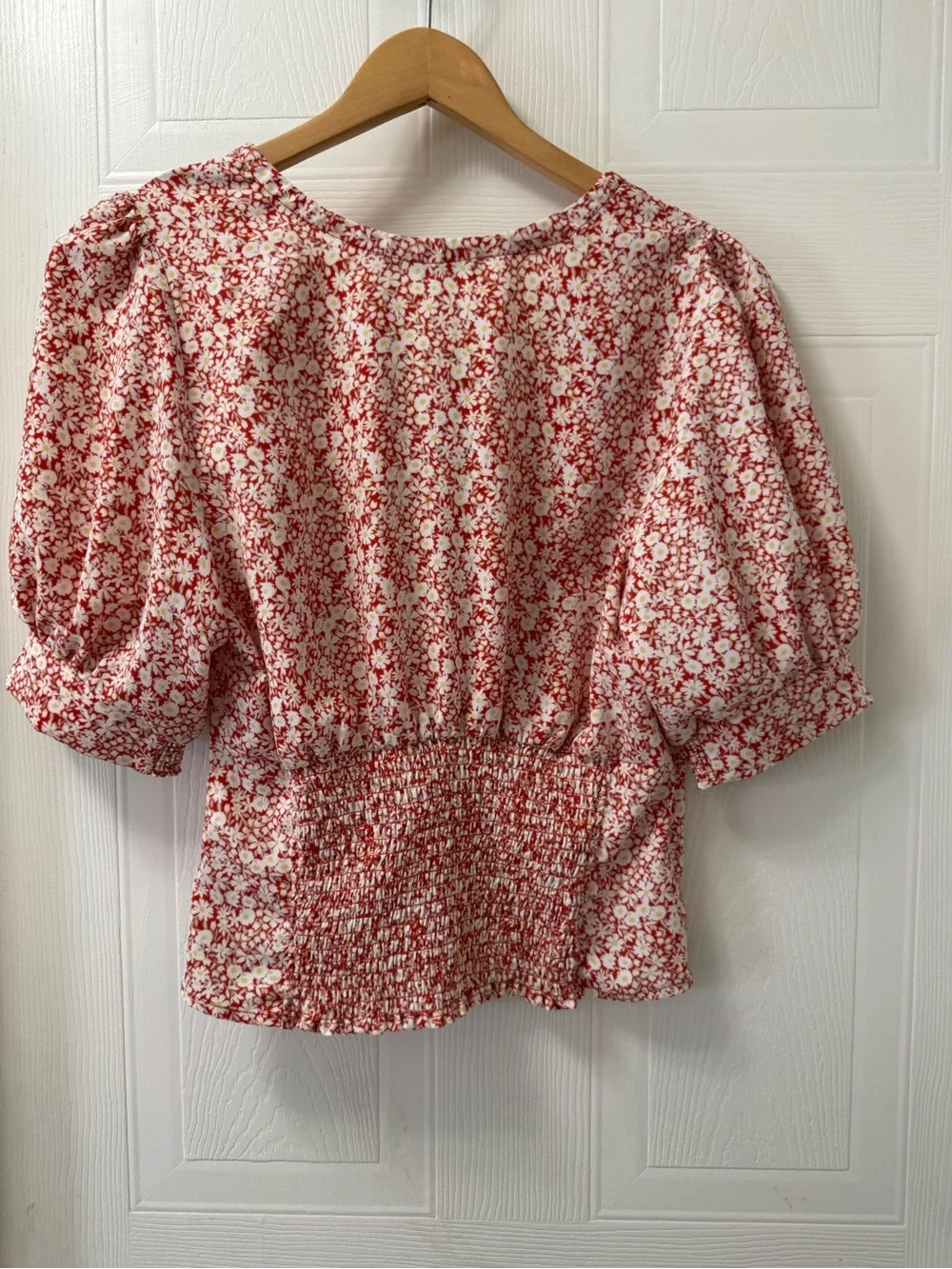 Abercrombie & Fitch Red and White Floral Wrap Top